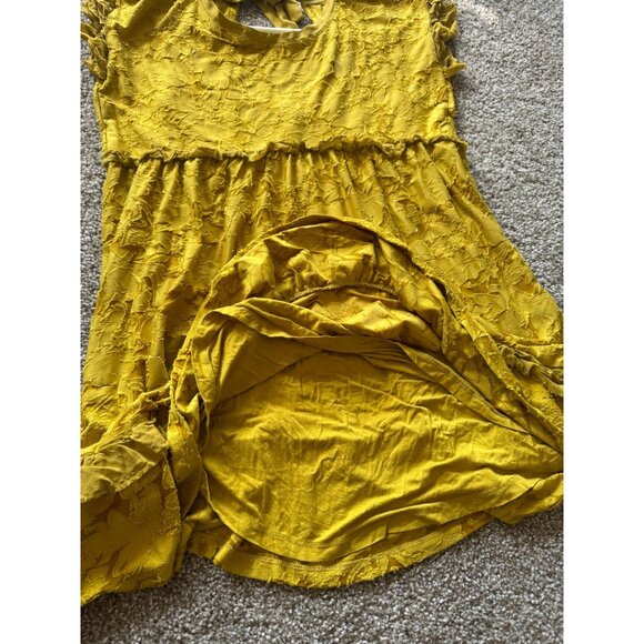 Anthropologie Playful Ruffle Knit Mini Dress Size Medium Mustard Yellow lined N1 - Picture 9 of 10